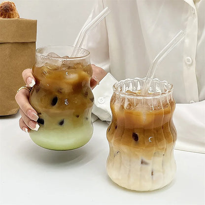 The Twilight Decor™Glass Stripe Tumbler – 530ml Heat-Resistant Mug