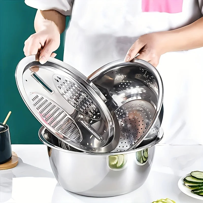 The Twilight Decor™3-Piece Stainless Steel Multifunctional Strainer and Mixing Bowl