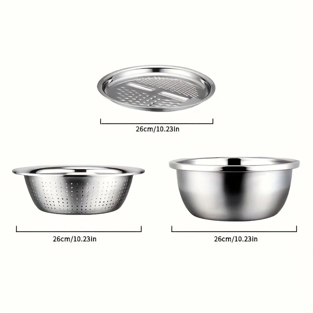 The Twilight Decor™3-Piece Stainless Steel Multifunctional Strainer and Mixing Bowl