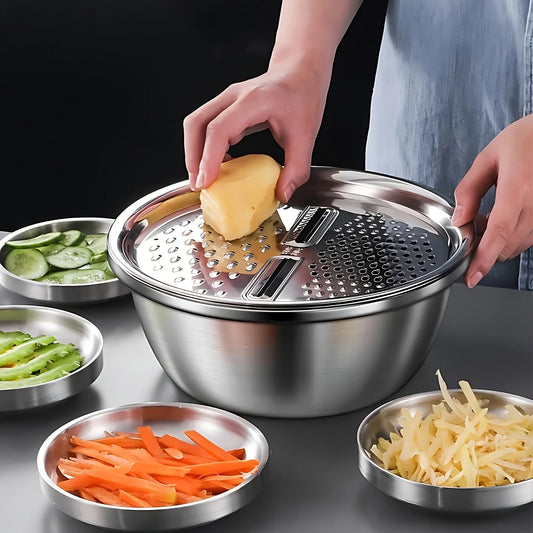 The Twilight Decor™3-Piece Stainless Steel Multifunctional Strainer and Mixing Bowl