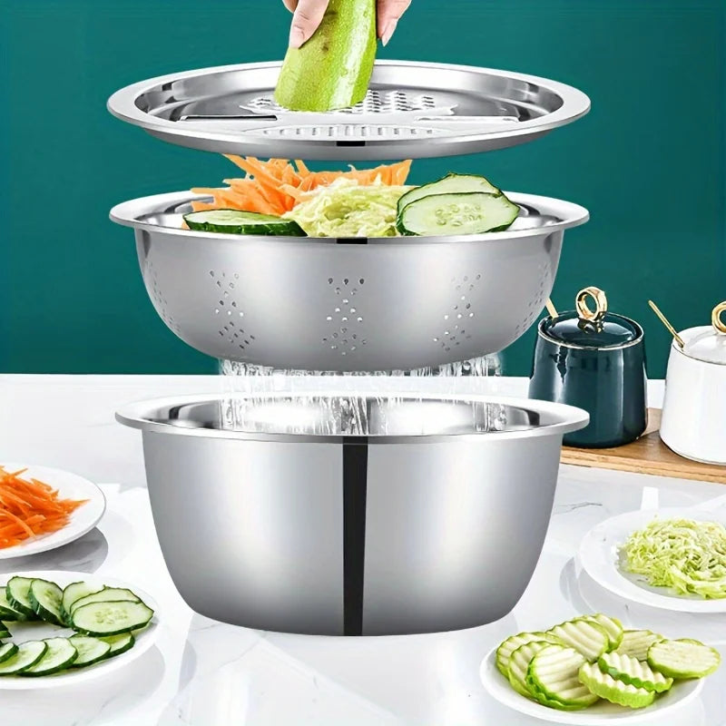 The Twilight Decor™3-Piece Stainless Steel Multifunctional Strainer and Mixing Bowl